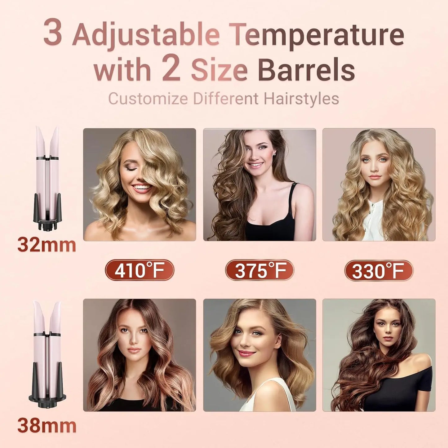 BESTOPE PRO Automatic Hair Curler – 2 Interchangeable Barrels & 3 Heat Settings