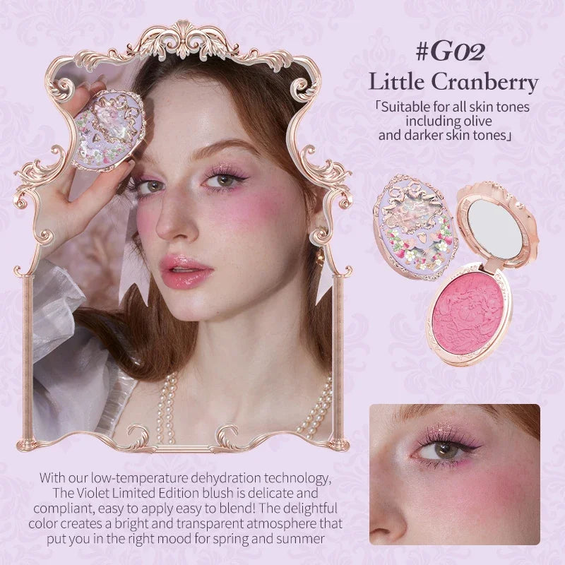 Flower Knows Makeup Strawberry Rococo Violet Series Embossed Blush Palette Lightweight, Smooth,Long-lasting Face Enhancing