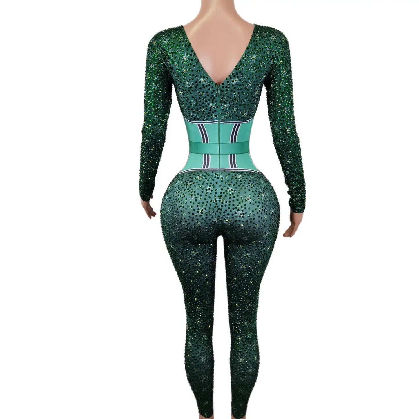 Mono Mujer Belt Print Spandex Bodysuit Stripper Outfit Dancer Leotards One Piece Rompers Women Sexy Party Rhinestone Jumpsuits