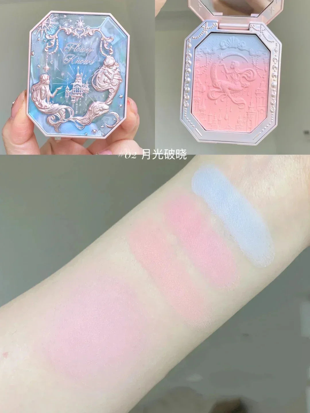 Flower Knows Cheek Blush Moonlight Mermaid Tri-Color Gradient Blusher in Matte Finish Vegan Cruelty Free Private Label Makeup