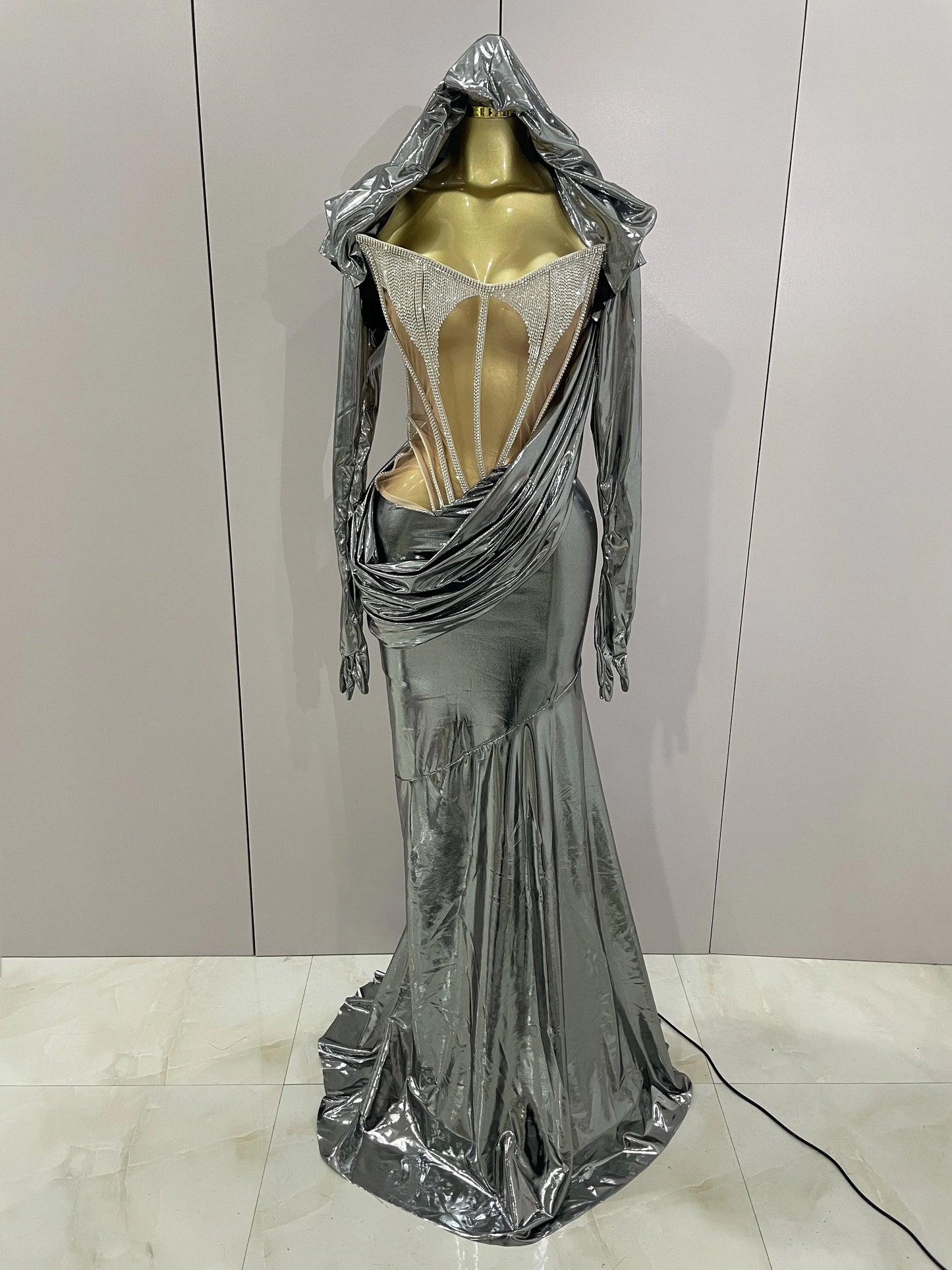 Sexy Sparkly Diamond Long Dress Two Pieces Sets Women Nightclub Party Celebrate Dance Singer Performance Costume Stage Outfit