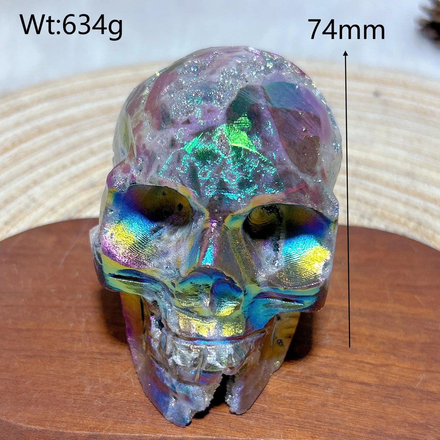 Colorful Aura Crystal Skull ā Natural Druzy Geode for Spiritual Healing & Unique Home Decoration