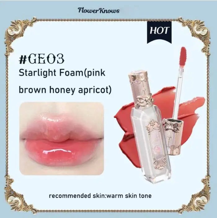 Flower Knows Moonlight Mermaid Series Jewelry Lip Glaze Moisturizing Non-sticky Glossy mirror surface Hydrating Long-lasting