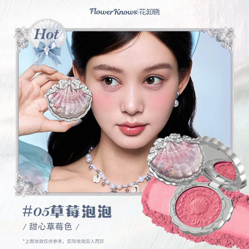 Makeup Flowerknows Shell Pearl Collection Silk Satin Blusher Lightweight Highly Pigmented Blush Powder Long Lasting Face Blushes