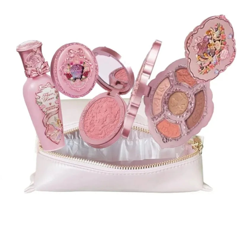Flowerknows All In One Mackup Set Gift Box Flower Knows Glitter Eye Shadow Palette Blusher Long Lasting Gloss Lipstick With Bag