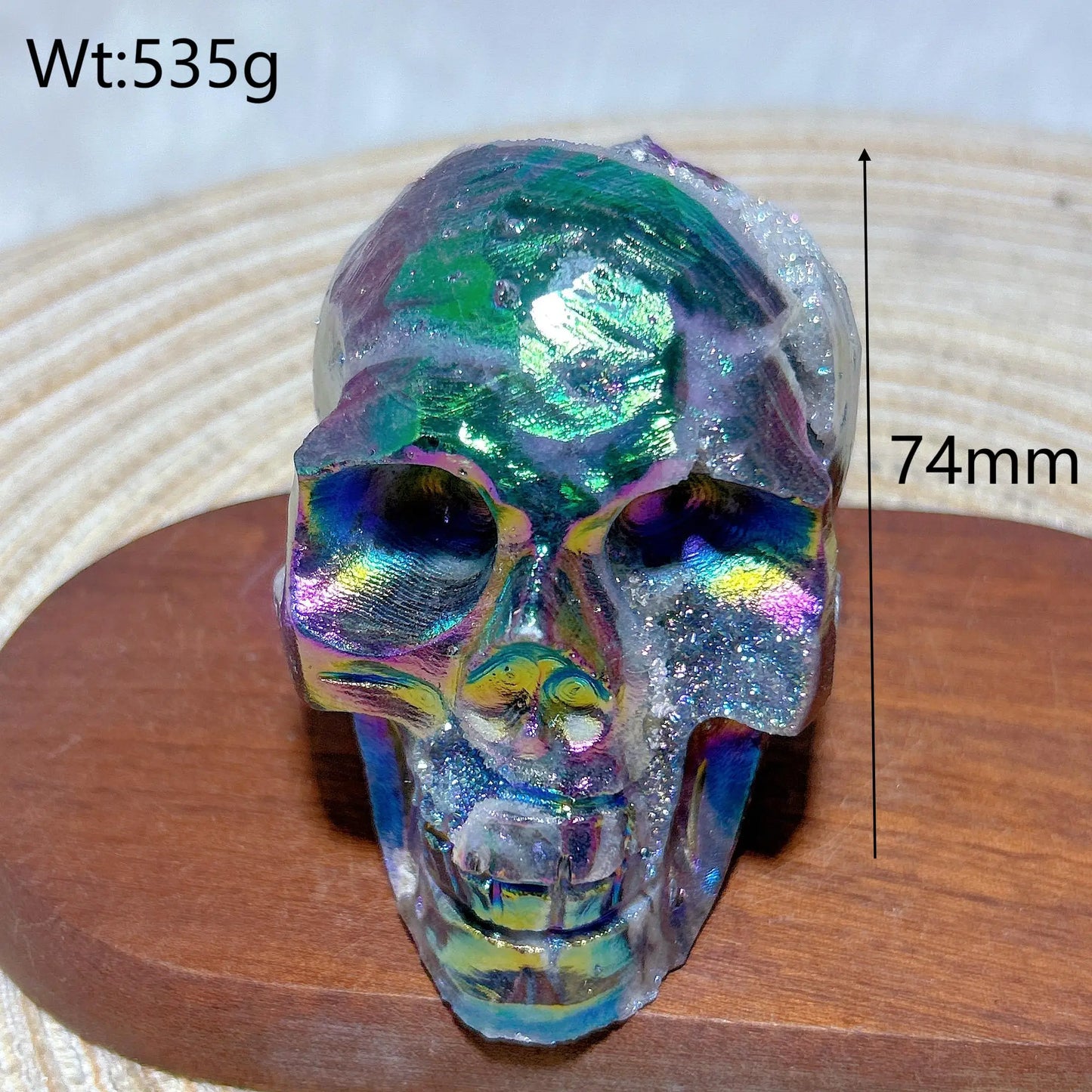 Colorful Aura Crystal Skull ā Natural Druzy Geode for Spiritual Healing & Unique Home Decoration