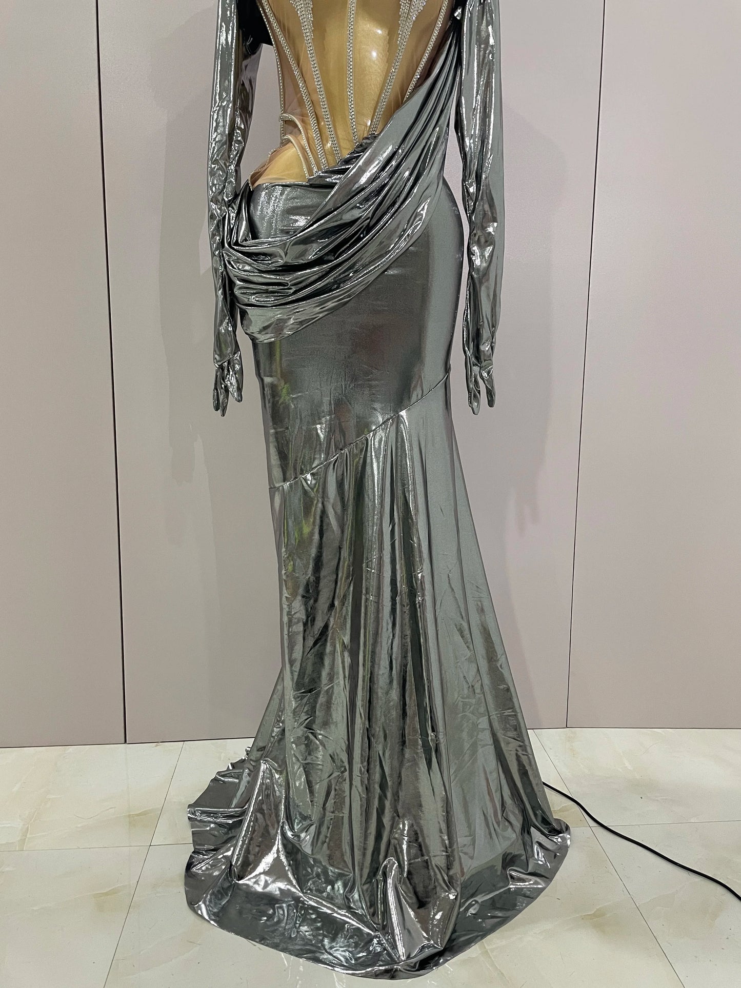 Sexy Sparkly Diamond Long Dress Two Pieces Sets Women Nightclub Party Celebrate Dance Singer Performance Costume Stage Outfit