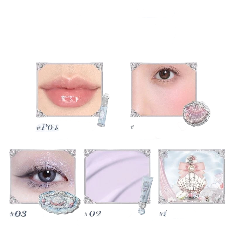 5pcs/set 2025 New Flower Knows Shells Pearl Series Lip gloss Eyeshadow Powder Blush Face Primer Base Makeup Set