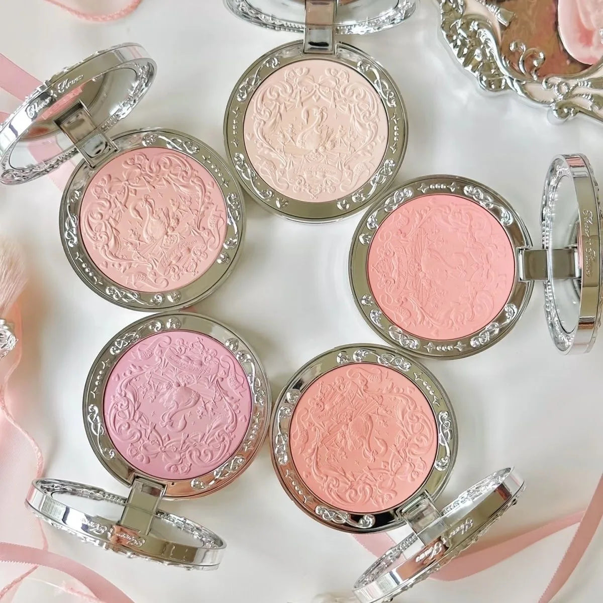 Makeup Flowerknows Shell Pearl Collection Silk Satin Blusher Lightweight Highly Pigmented Blush Powder Long Lasting Face Blushes