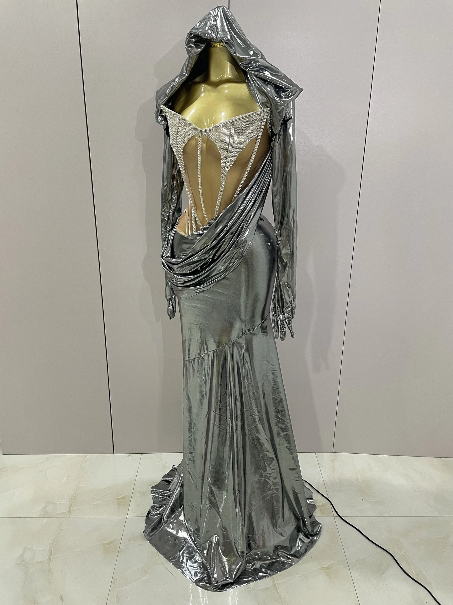 Sexy Sparkly Diamond Long Dress Two Pieces Sets Women Nightclub Party Celebrate Dance Singer Performance Costume Stage Outfit