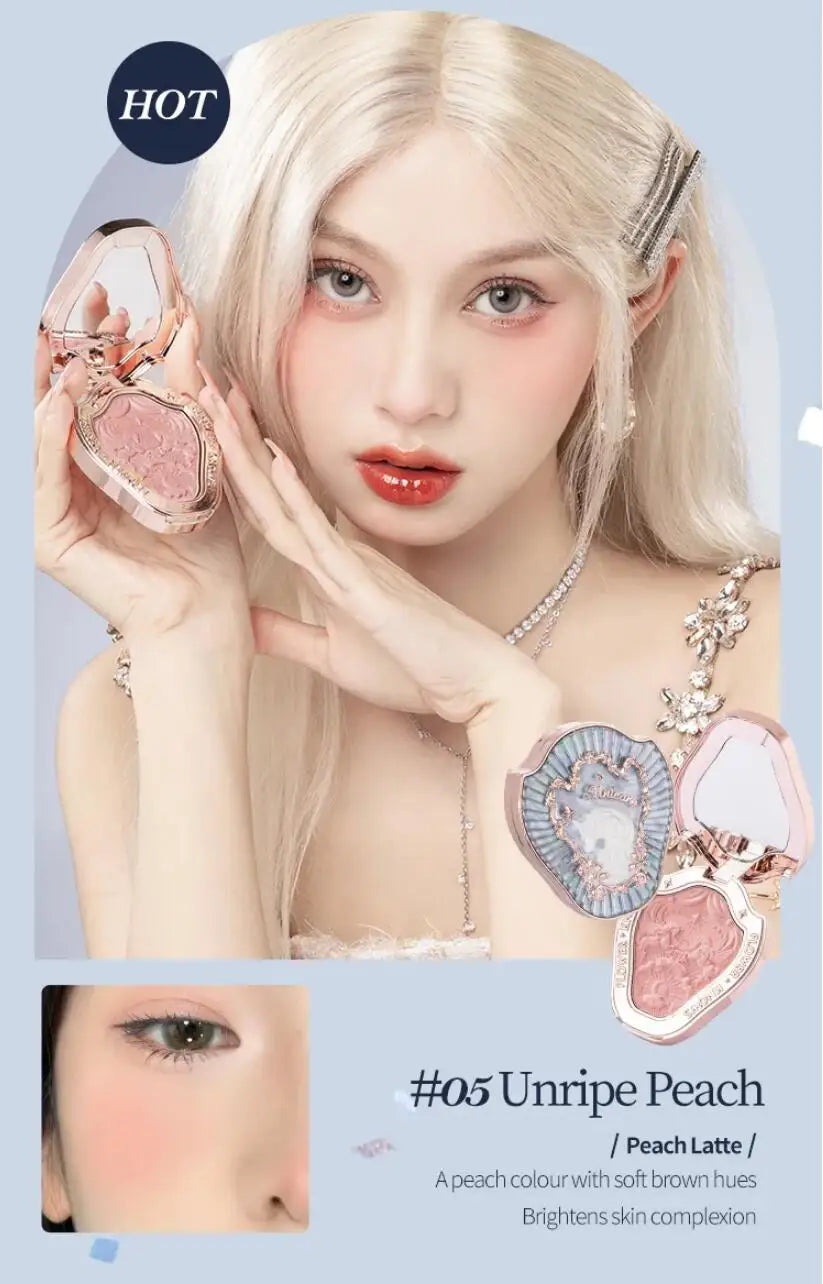 Flower Knows Swan Ballet Velvet Embossed Blush Matte Makeup Pressed Blusher Powder Pallet Women Gift Set