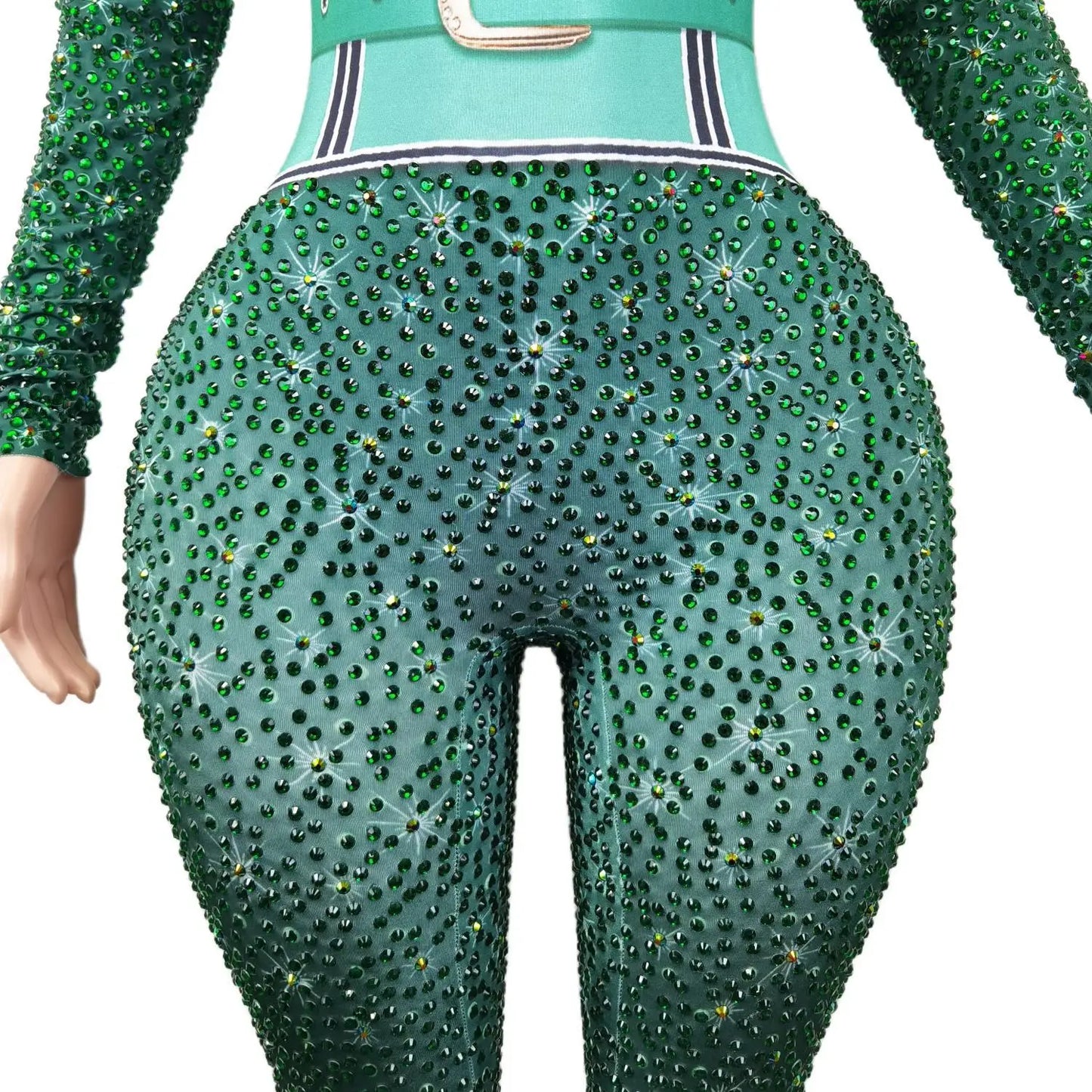 Mono Mujer Belt Print Spandex Bodysuit Stripper Outfit Dancer Leotards One Piece Rompers Women Sexy Party Rhinestone Jumpsuits