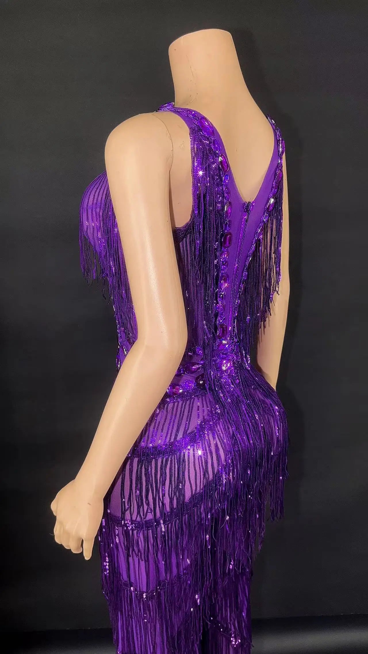 Sparkly Mirror Surface Sequined Ladies Long Sleeve Sexy Deep V-Neck Jumpsuit Evening Party Nightclub Singer Show Stage Costume