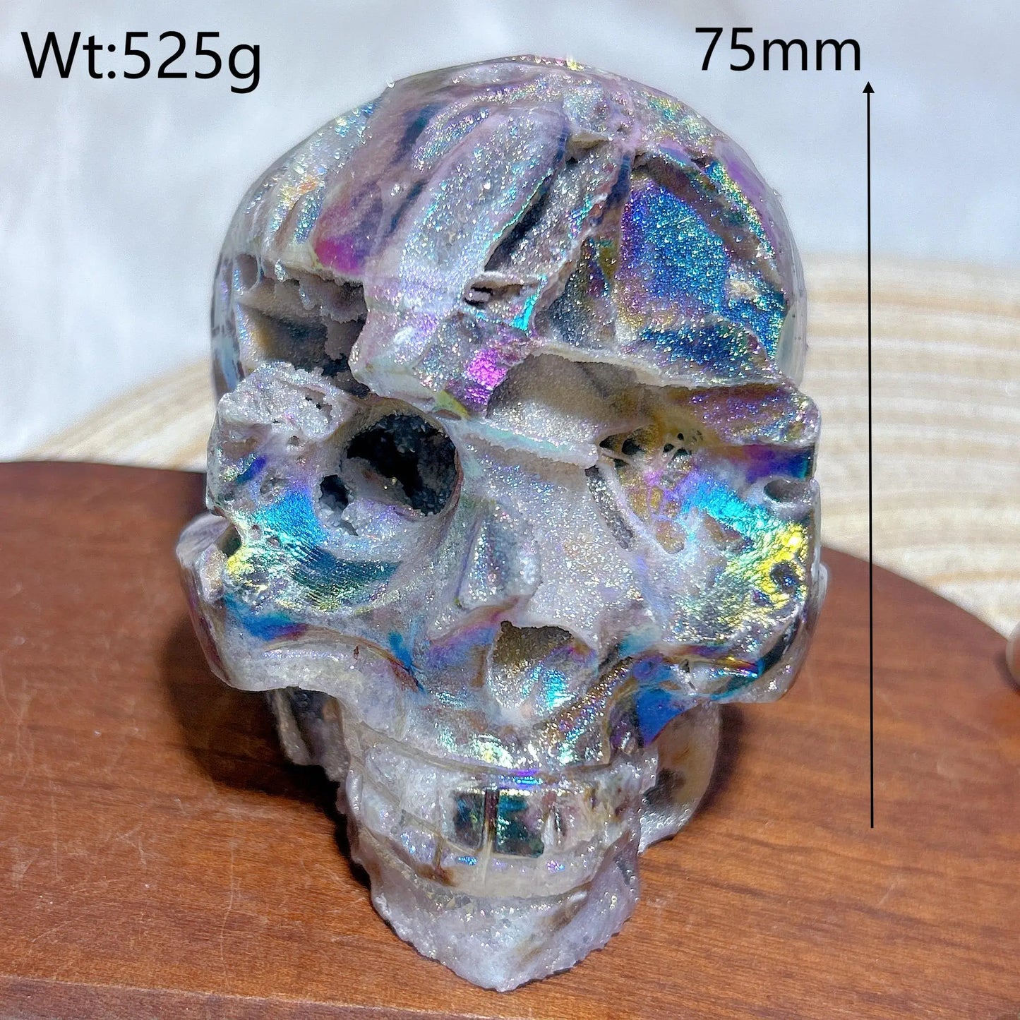 Colorful Aura Crystal Skull ā Natural Druzy Geode for Spiritual Healing & Unique Home Decoration