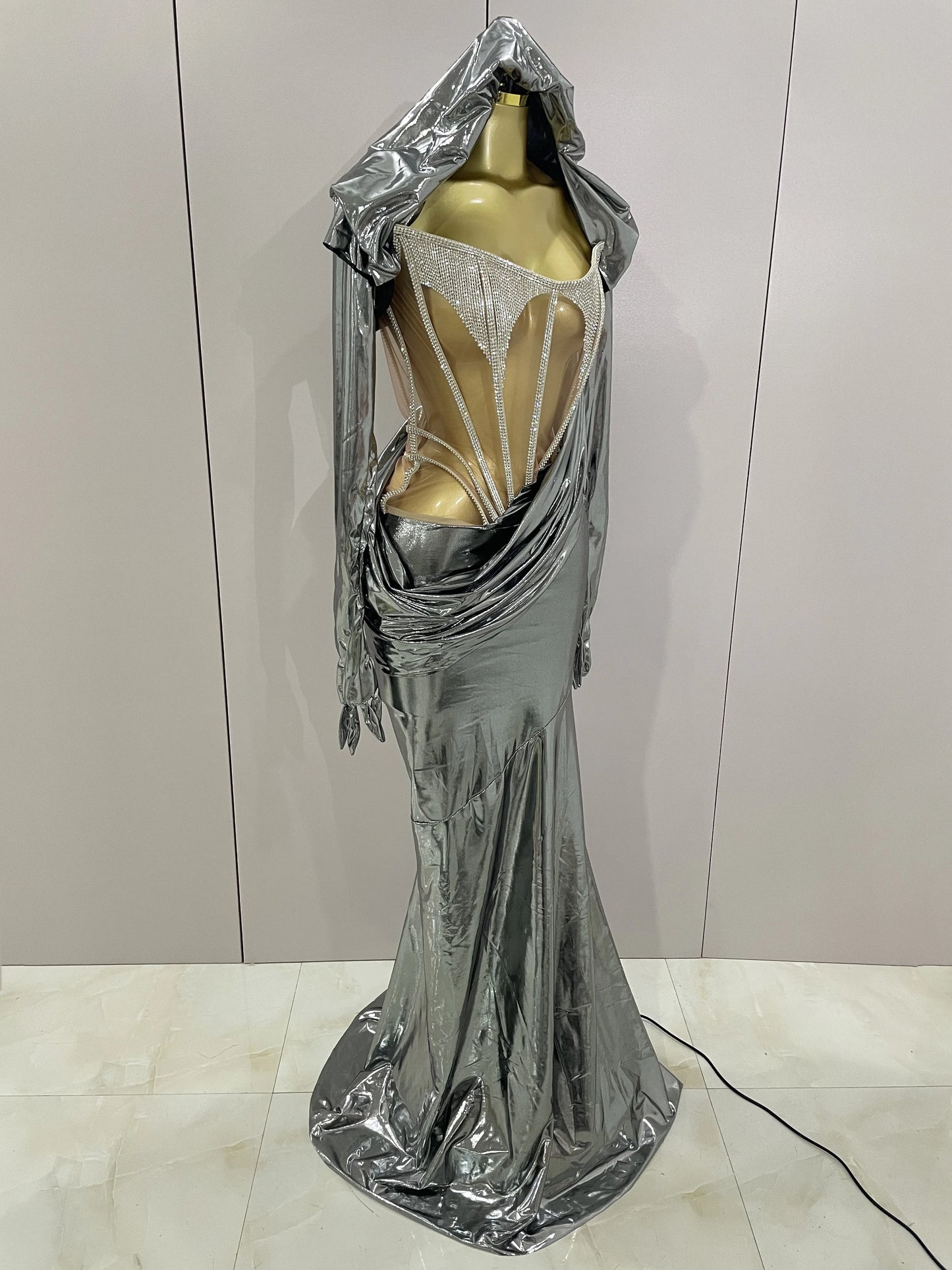 Sexy Sparkly Diamond Long Dress Two Pieces Sets Women Nightclub Party Celebrate Dance Singer Performance Costume Stage Outfit