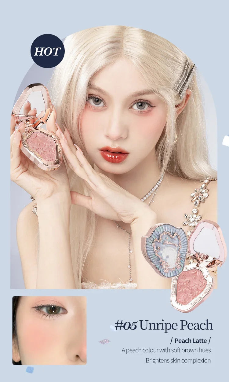 Flower Knows Embossed Blush Natural Cheek Blusher Matte Finish Cruelty-Free Powder Blush Makeup Matte Finish