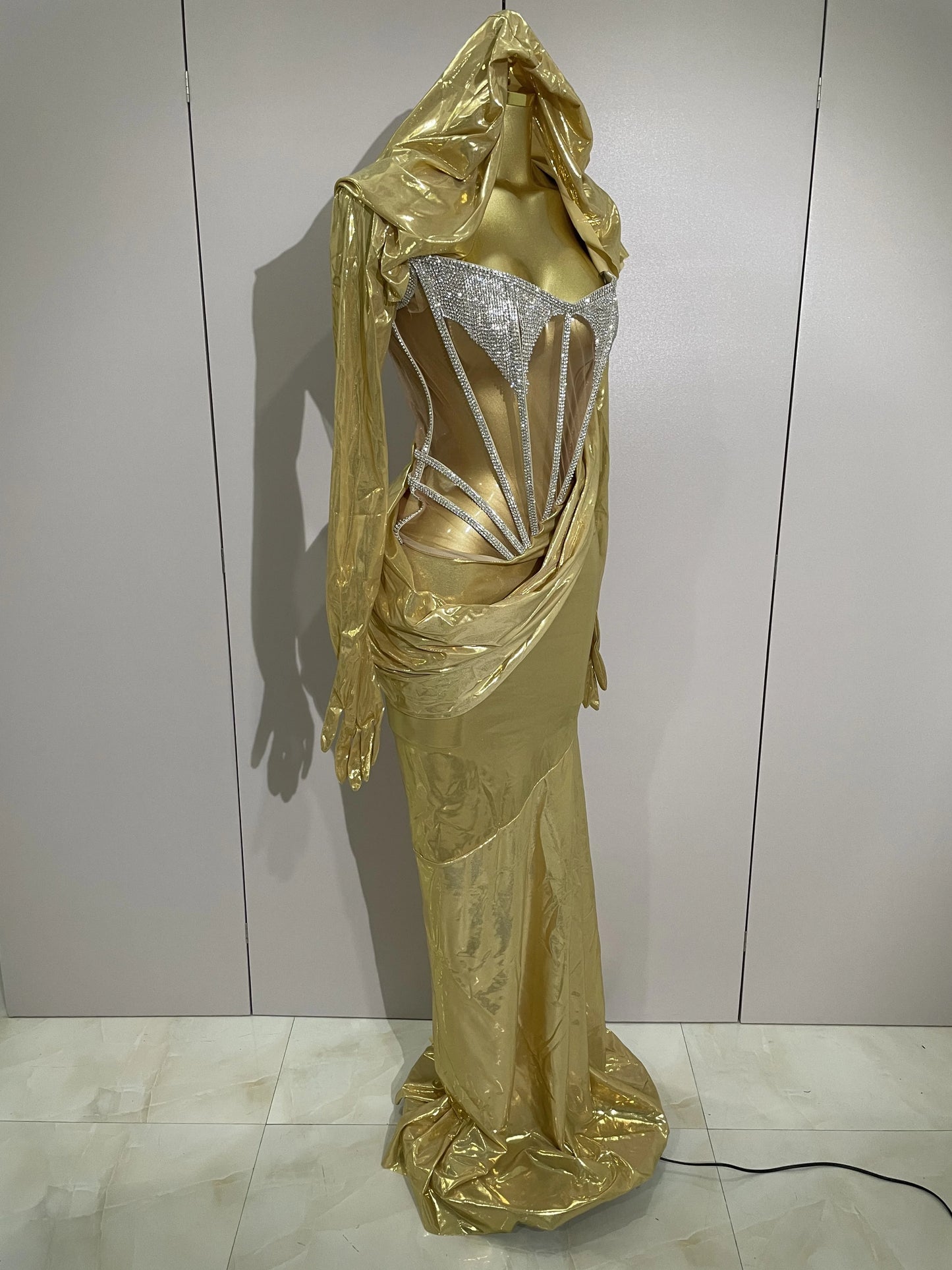 Sexy Sparkly Diamond Long Dress Two Pieces Sets Women Nightclub Party Celebrate Dance Singer Performance Costume Stage Outfit