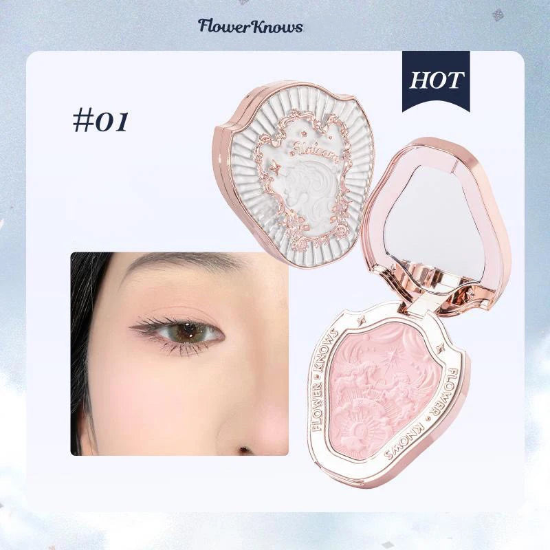Flower Knows Embossed Blush Natural Cheek Blusher Matte Finish Cruelty-Free Powder Blush Makeup Matte Finish