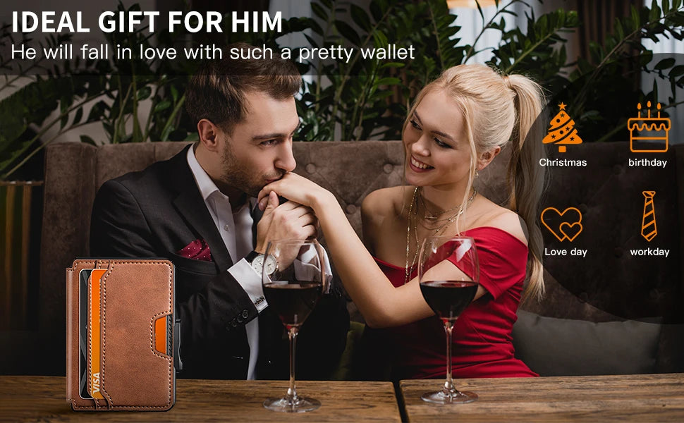 Slim Pop-Up Wallet RFID Blocking for Men with Card Holder