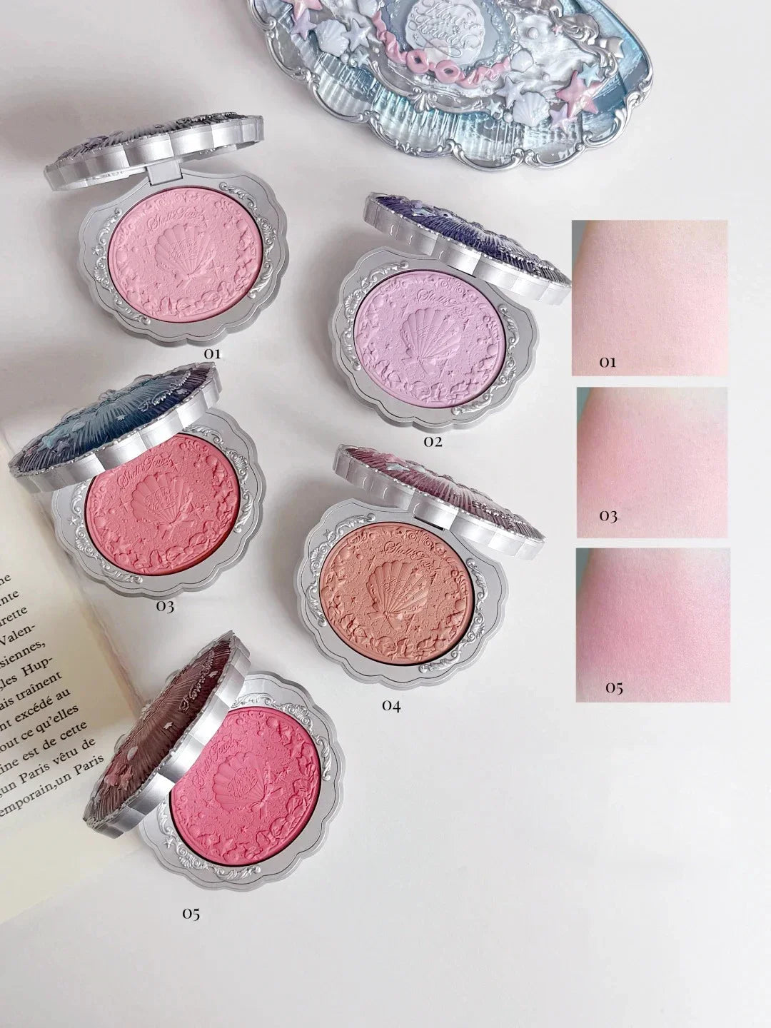 Flower Knows Shell's Jewel Mermaid Makeup Gift Set Eyeshadow Lip Gloss Blush Ocean Theme Cosmetic Kit for Girls New Arrival