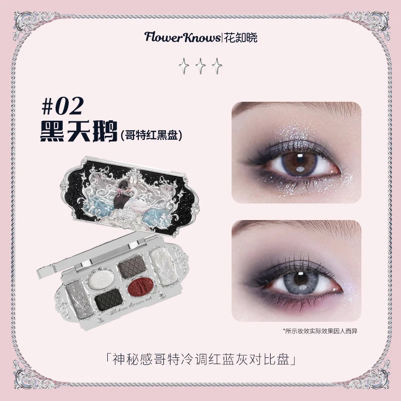 Flower Knows Swan Ballet Eyeshadow Palette Matte Fine Shimmer Pearl Face Palette 6 Colour Glitter Eye Shadow