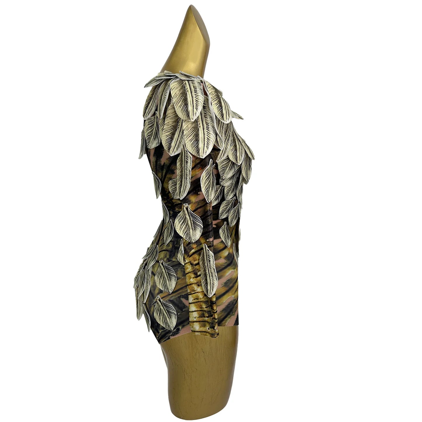 Spandex Feather Print Tight Fitting Elastic Bodysuit Night Party Outfit Festival Celebrate Stage Performance Catsuit gig Wear