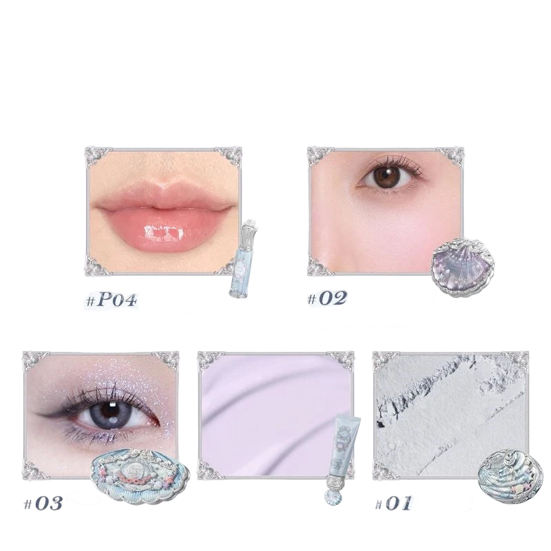 5pcs/set 2025 New Flower Knows Shells Pearl Series Lip gloss Eyeshadow Powder Blush Face Primer Base Makeup Set
