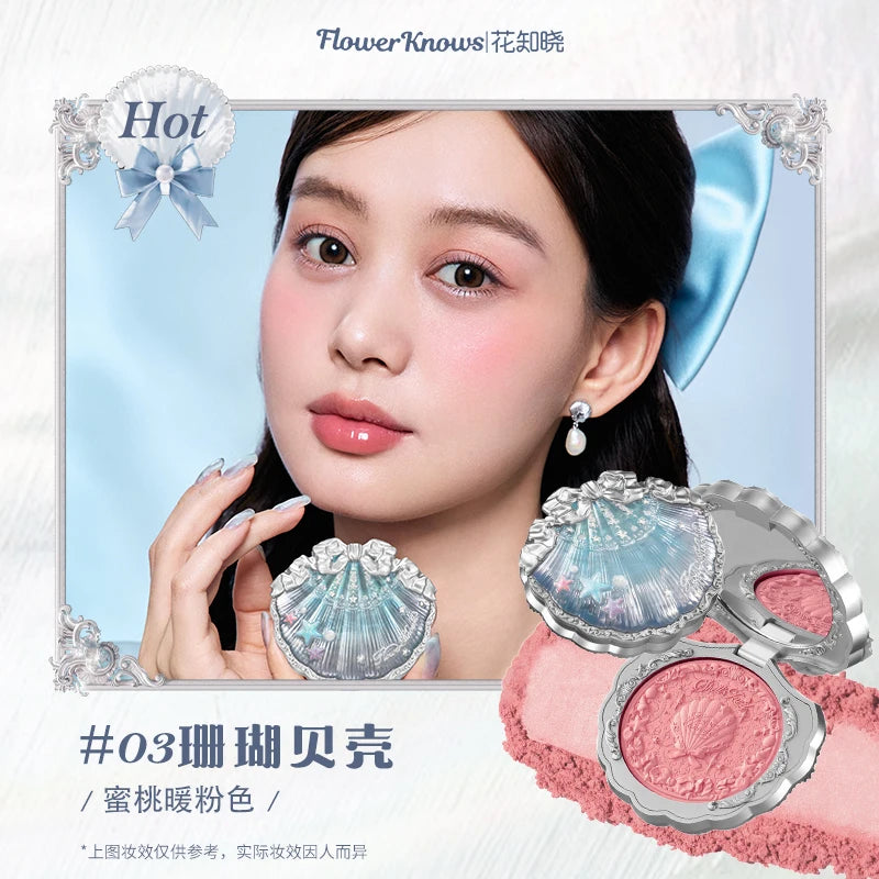 Makeup Flowerknows Shell Pearl Collection Silk Satin Blusher Lightweight Highly Pigmented Blush Powder Long Lasting Face Blushes