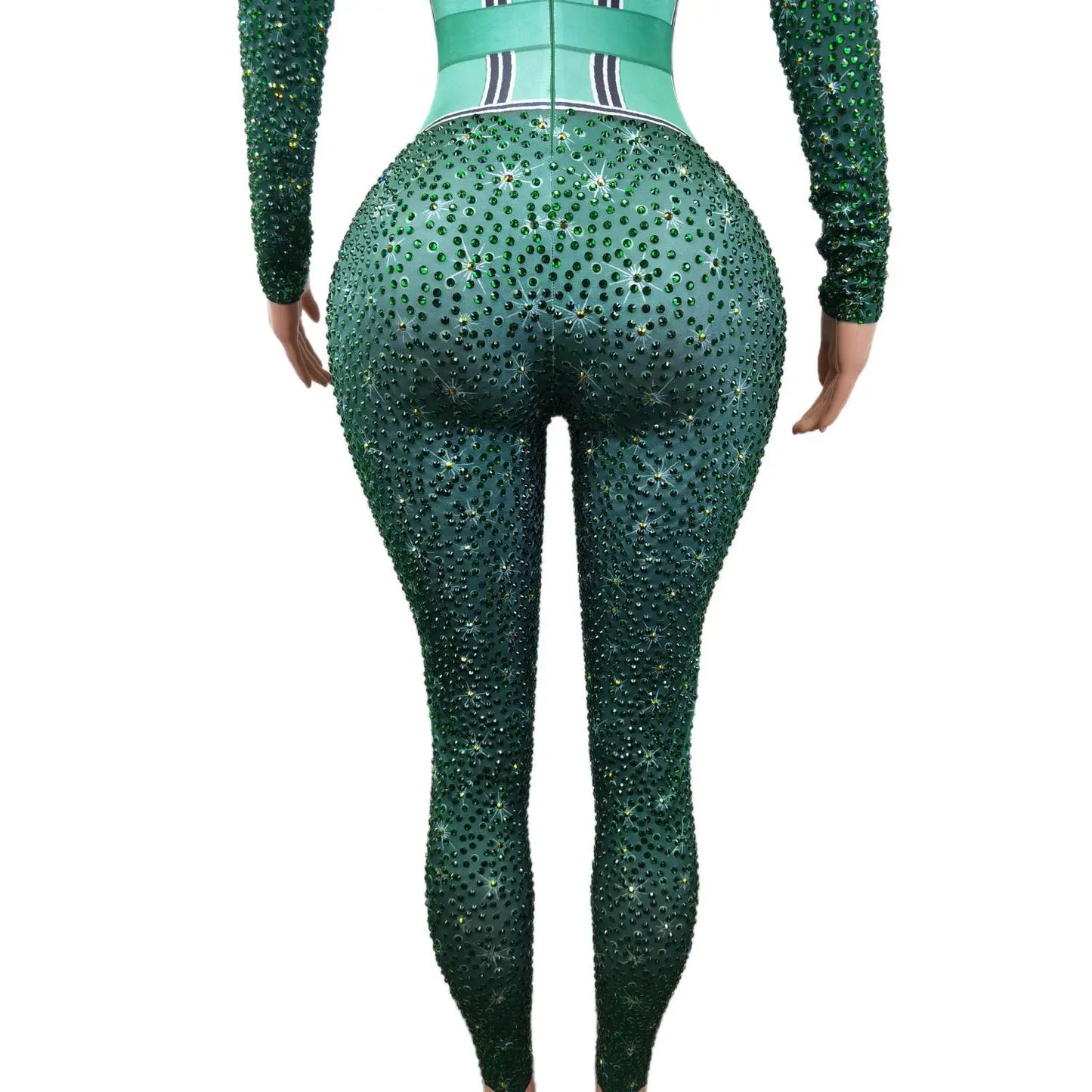 Mono Mujer Belt Print Spandex Bodysuit Stripper Outfit Dancer Leotards One Piece Rompers Women Sexy Party Rhinestone Jumpsuits
