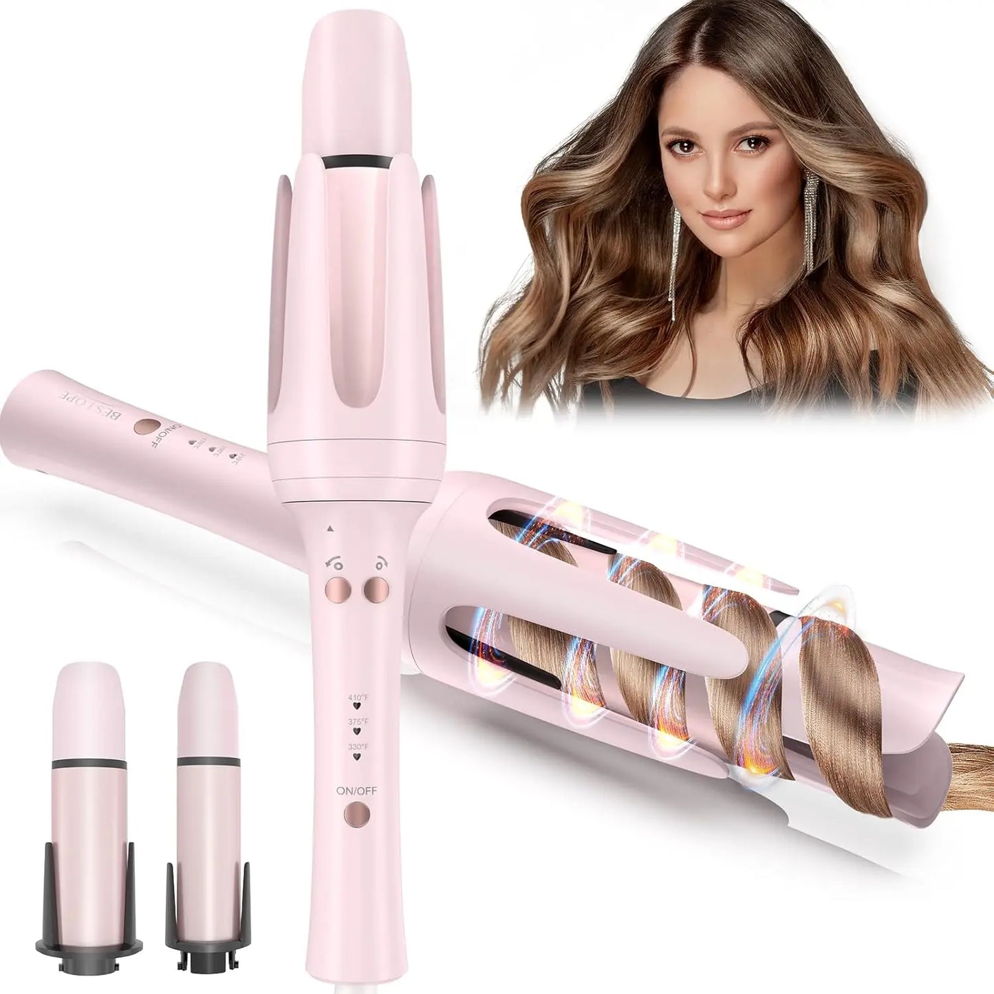 BESTOPE PRO Automatic Hair Curler – 2 Interchangeable Barrels & 3 Heat Settings