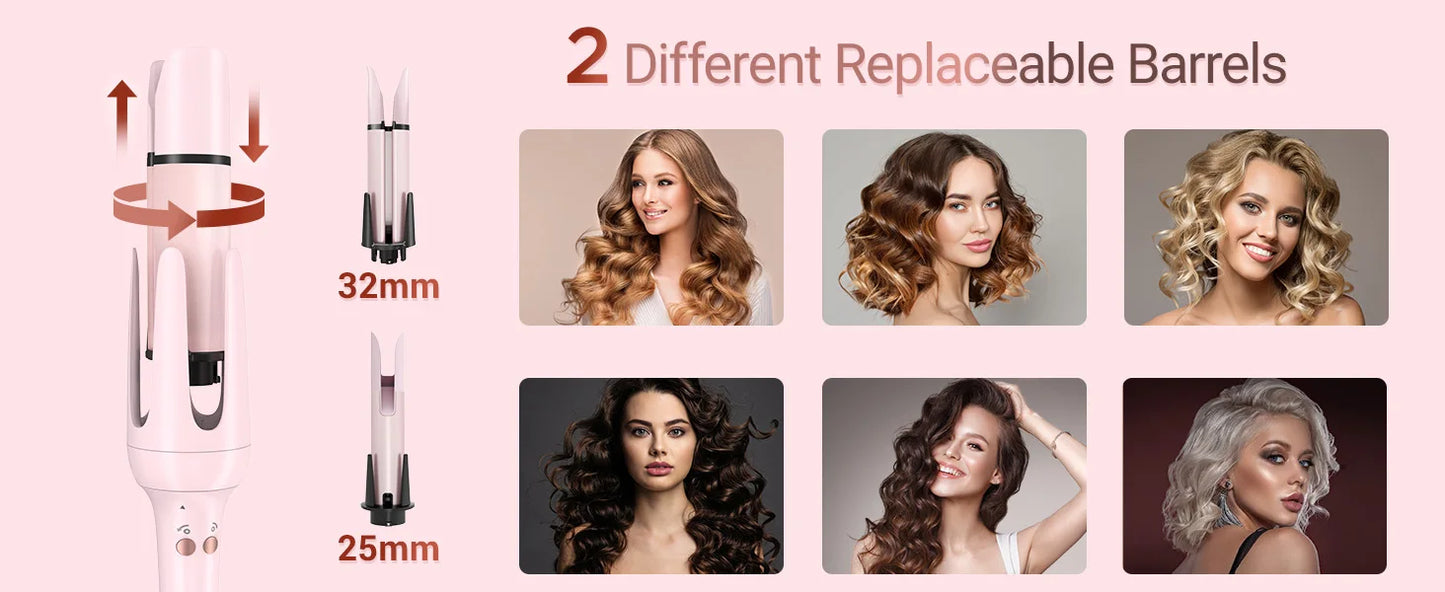 BESTOPE PRO Automatic Hair Curler – 2 Interchangeable Barrels & 3 Heat Settings