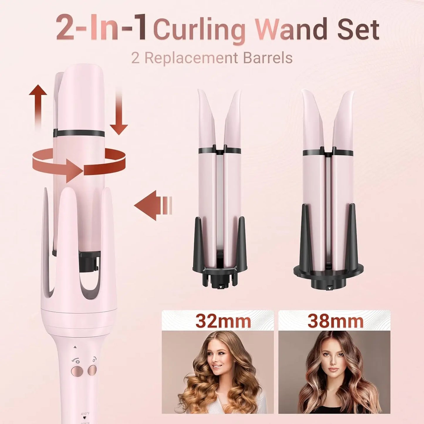 BESTOPE PRO Automatic Hair Curler – 2 Interchangeable Barrels & 3 Heat Settings
