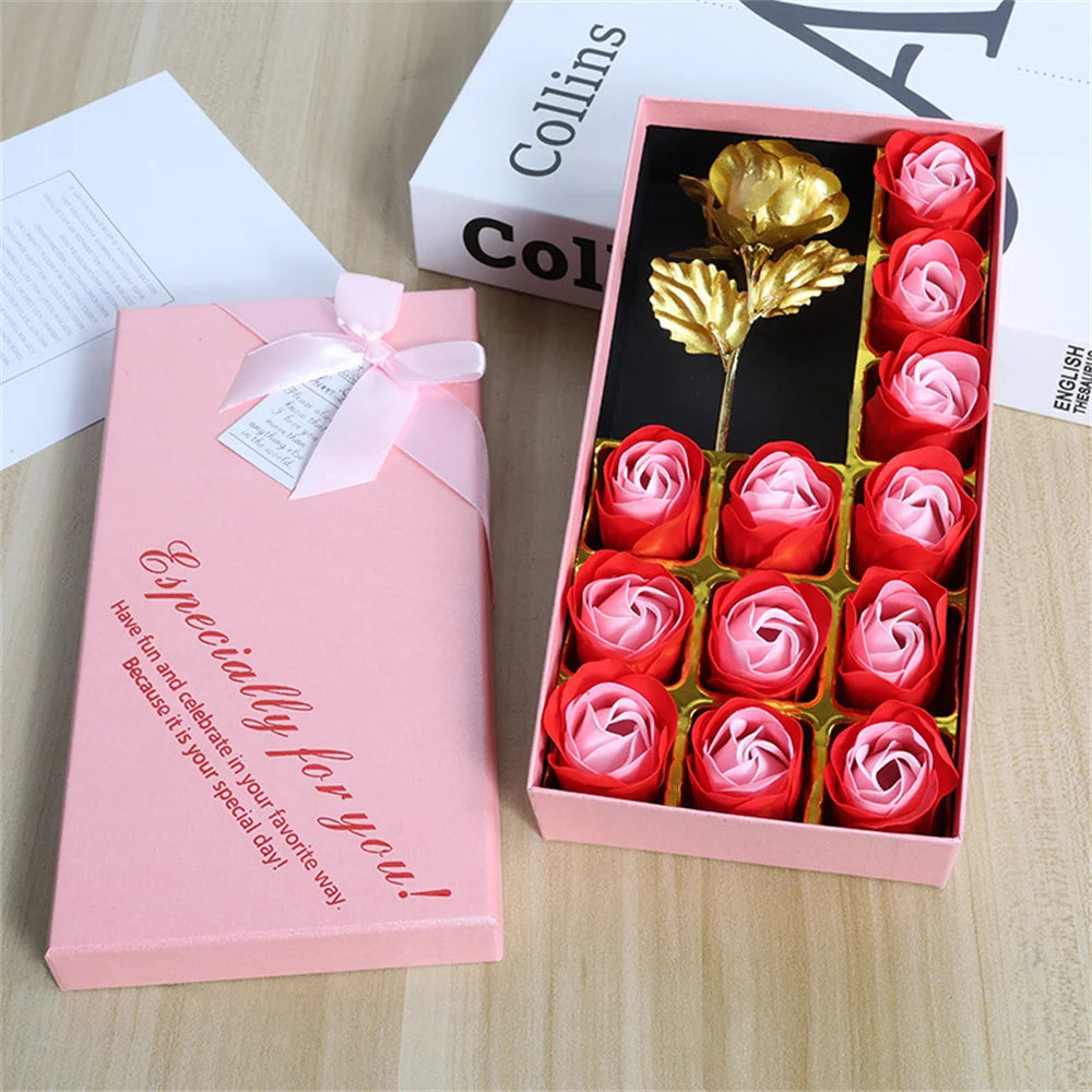 Romantic Rose Soap Gift Box with Golden Rose – Elegant Floral Set for Valentine's Day, Anniversaries & Special Occasions
