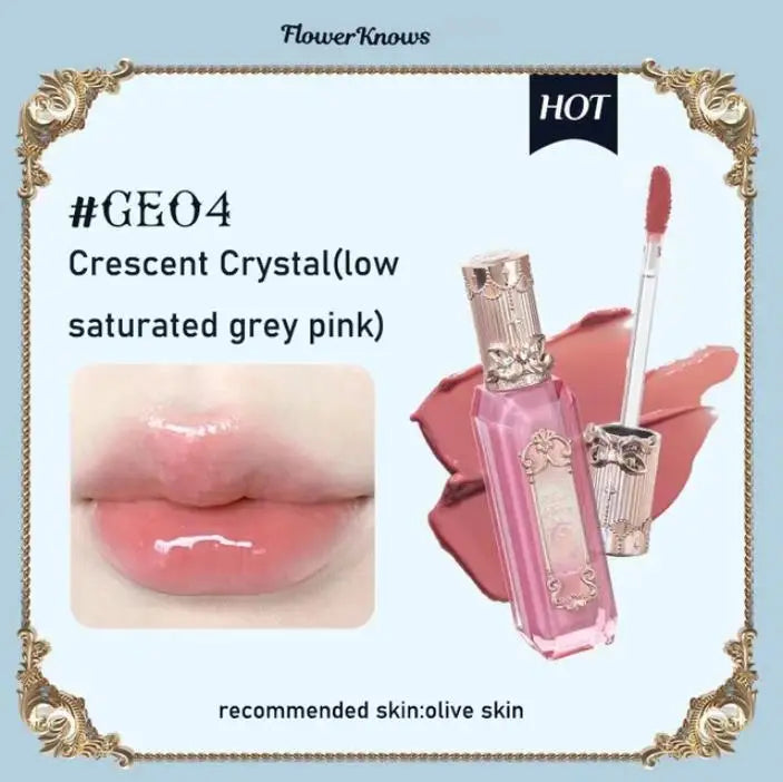 Flower Knows Moonlight Mermaid Series Jewelry Lip Glaze Moisturizing Non-sticky Glossy mirror surface Hydrating Long-lasting
