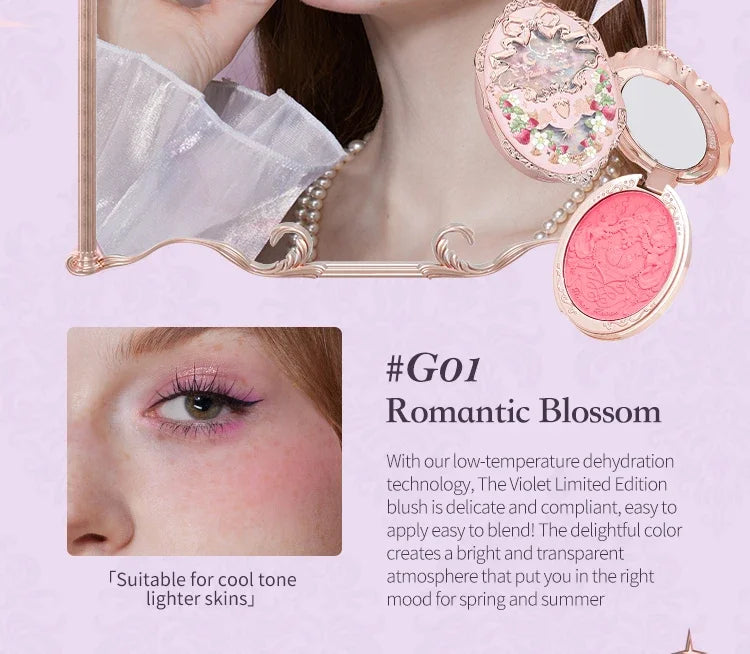 Flower Knows Makeup Strawberry Rococo Violet Series Embossed Blush Palette Lightweight, Smooth,Long-lasting Face Enhancing