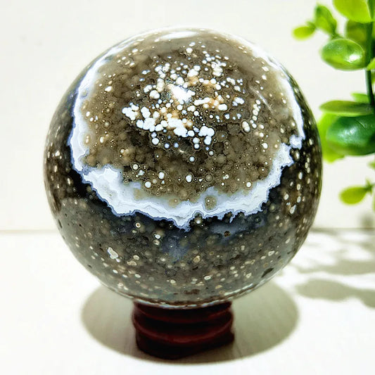 Natural Ocean Jasper Sphere – Feng Shui Crystal for Meditation, Energy Cleansing & Home Decoration