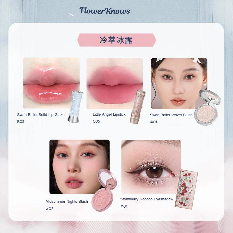 Flower Knows Gift Set Little Angel Lip Glaze Original Matte Blush For Cheeks Vegan Long Lasting Eyeshadow Palette Make Up Set