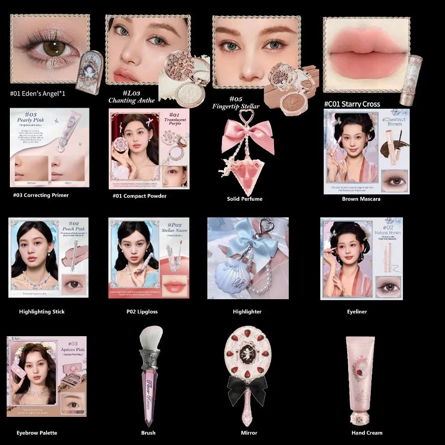 Flower knows Little Angel Big Makeup Sets Gift Box All In Eyeshadow Blush Cream Matte Lipstick Highlighter Full Kit De Maquillaje