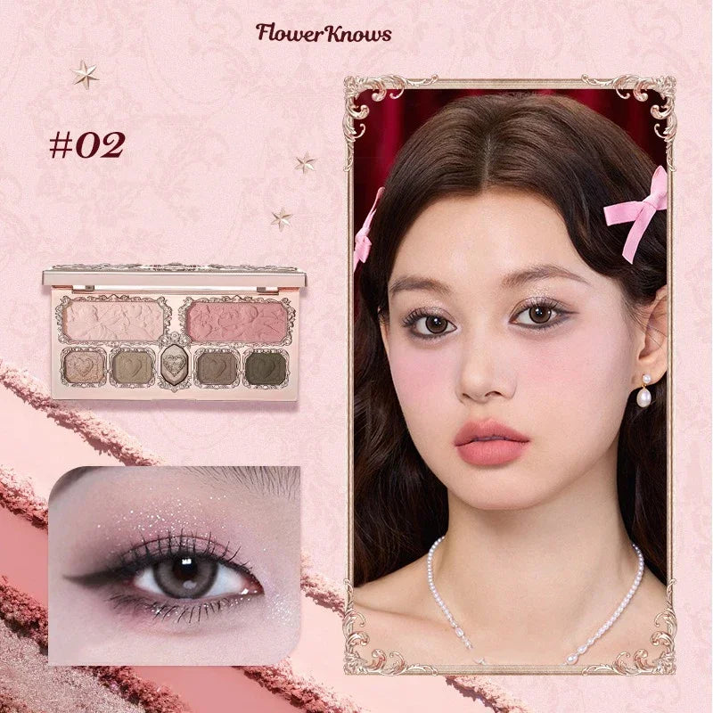 Flower Knows Swan Ballet Eyeshadow Palette Matte Fine Shimmer Pearl Face Palette 6 Colour Glitter Eye Shadow