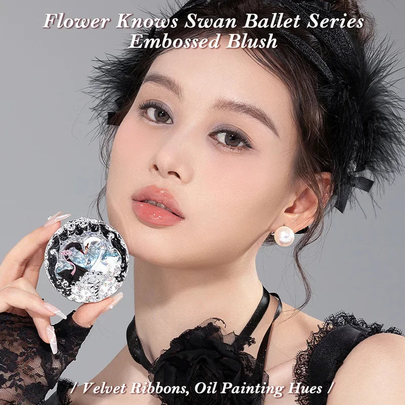 Flowerknows Swan Ballet Series Embossed Blush Palette Cute Makeup Korean Long Lasting Waterproof Face Blushes