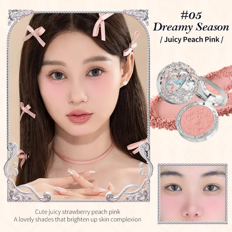 Flowerknows Swan Ballet Series Embossed Blush Palette Cute Makeup Korean Long Lasting Waterproof Face Blushes