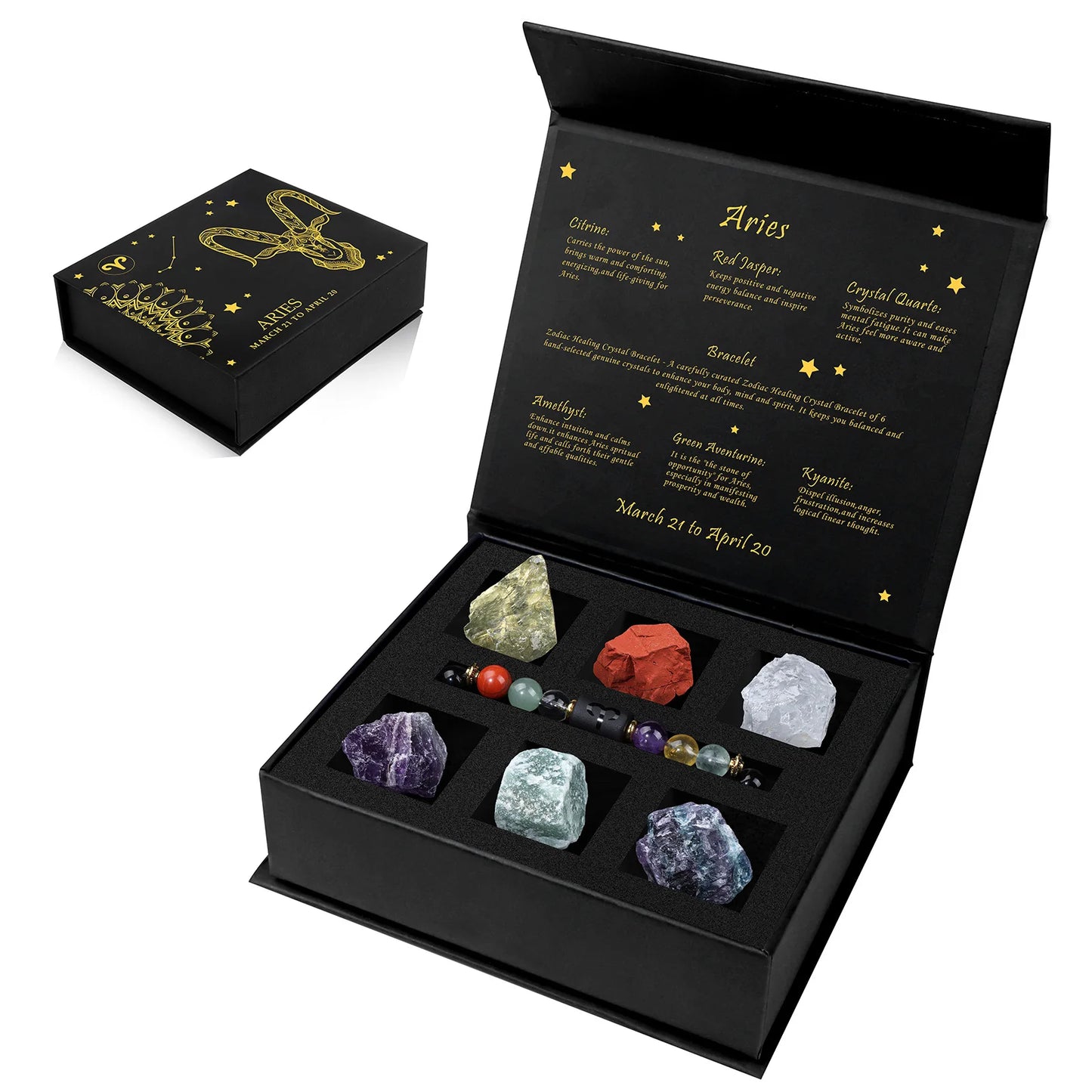 Zodiac Constellation Gift Set – Natural Stone Bracelet & Crystal Box for Astrology Lovers