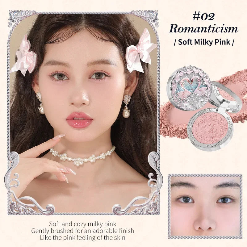 Flowerknows Swan Ballet Series Embossed Blush Palette Cute Makeup Korean Long Lasting Waterproof Face Blushes
