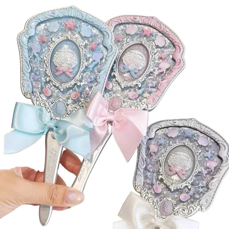 Flowerknows Makeup Hand  Shell Pearl Collection Makeup Mirrors High Beauty Portable Hand Mirror
