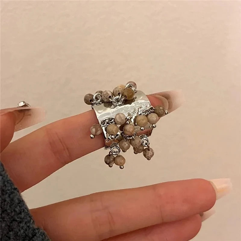 Vintage Multicolor Stone Statement Ring – Open Adjustable Ring for Women, Bohemian Chic Jewelry