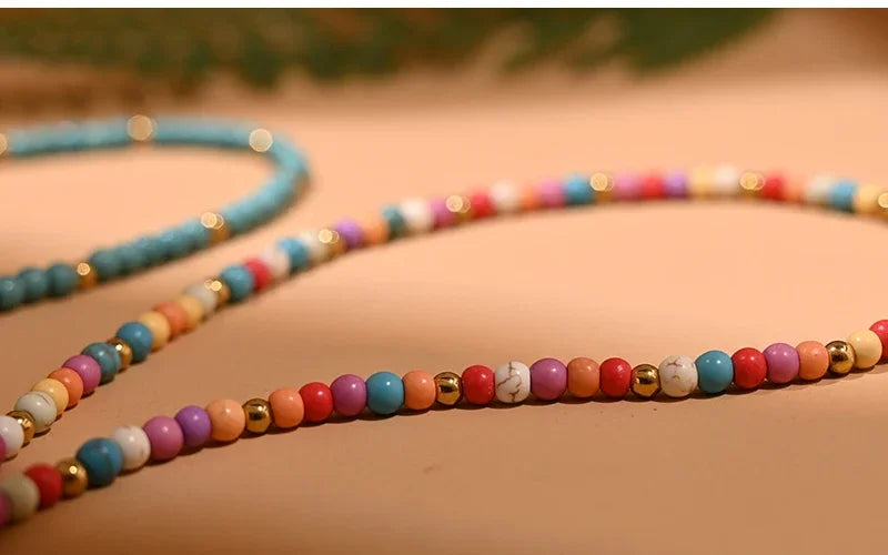 Colorful Stone Choker Necklace for Women – Round Evil Eye Pendant, Boho Style Jewelry, Fashionable Daily & Party Accessory