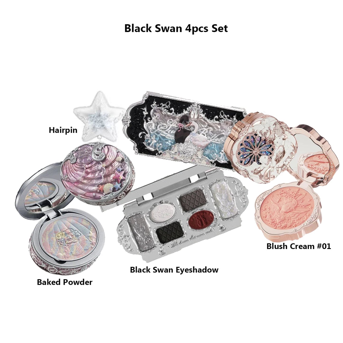 Flower Knows Makeup Sets Swan Ballet Eyeshadow Palette Matte Glow Shimmer Powder Blush Moisturizing Lipstick Highlighter Kit