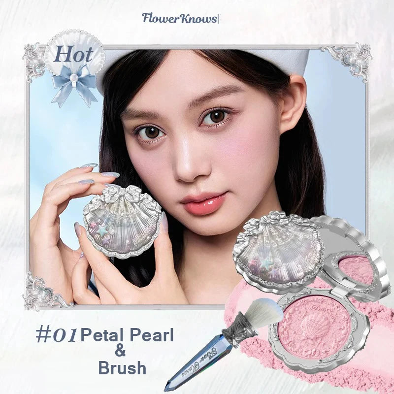 Makeup Flowerknows Shell Pearl Collection Silk Satin Blusher Lightweight Highly Pigmented Blush Powder Long Lasting Face Blushes