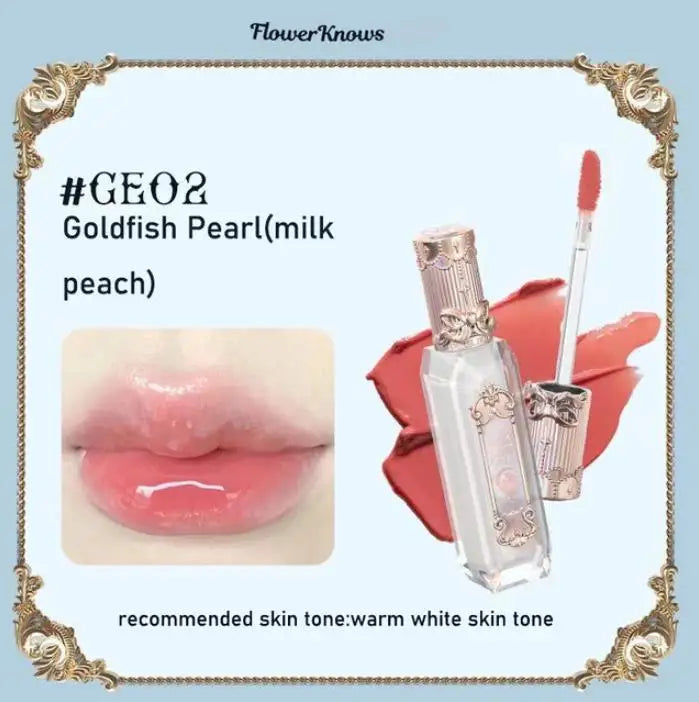 Flower Knows Moonlight Mermaid Series Jewelry Lip Glaze Moisturizing Non-sticky Glossy mirror surface Hydrating Long-lasting