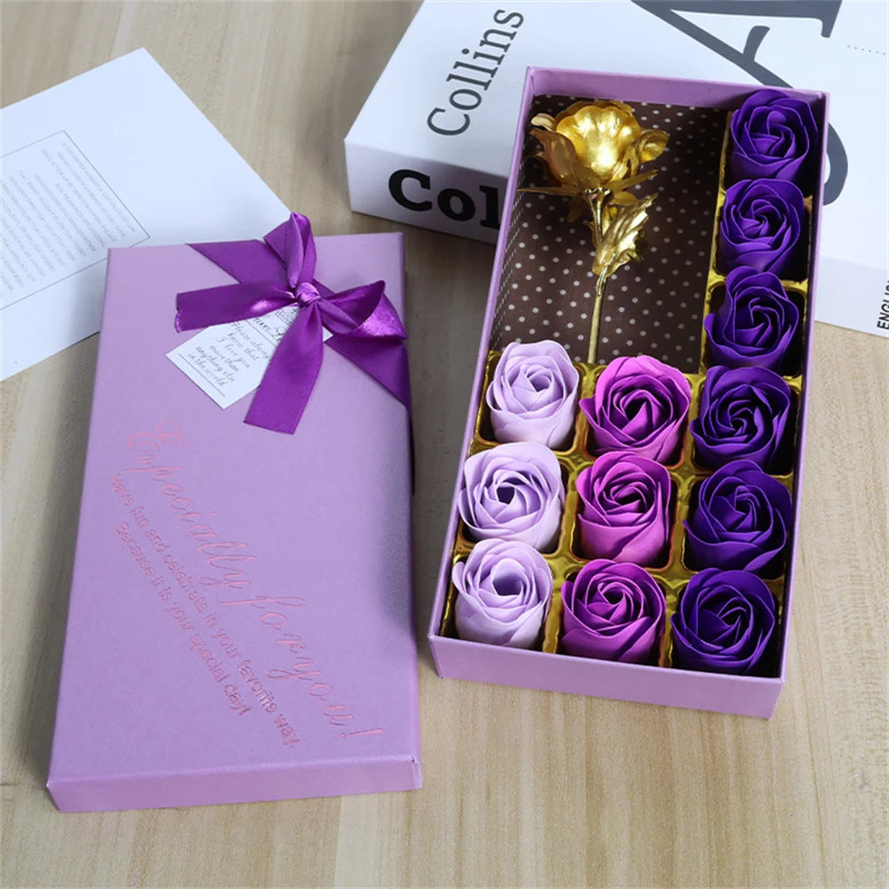 Romantic Rose Soap Gift Box with Golden Rose – Elegant Floral Set for Valentine's Day, Anniversaries & Special Occasions